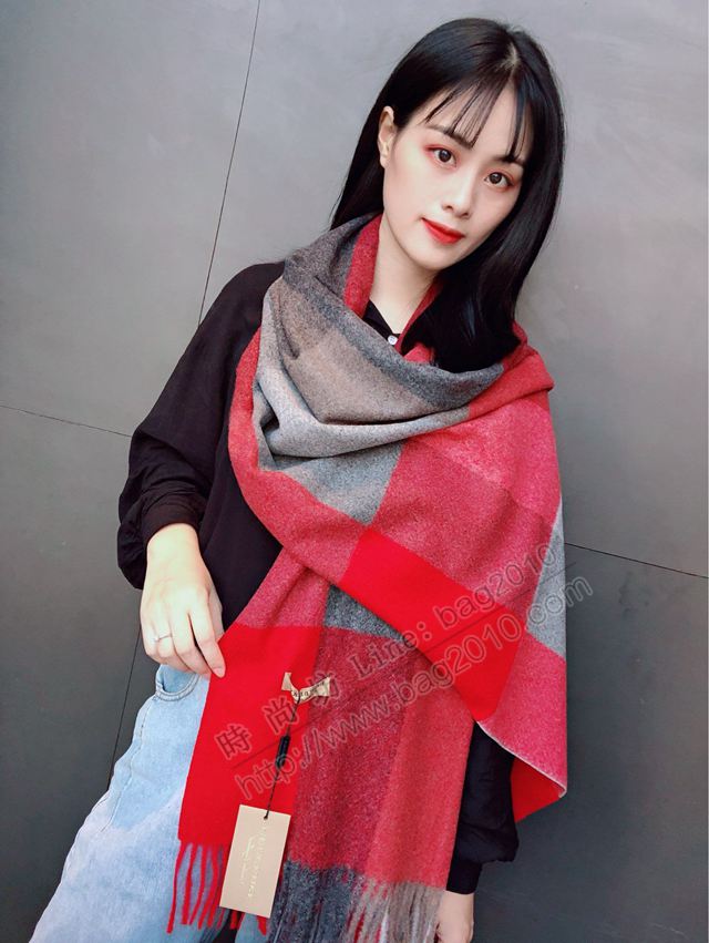 Burberry圍巾 2019年度最新力作 時尚彩色拼色方格子 巴寶莉羊絨混紡女長圍巾  llwj6641